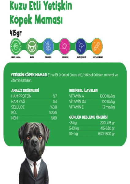 Köpek Yaş Mama Kuzu Konserve Jöleli Premium Parça Etli Yemek Besleyici Tahılsız Içerik 24 x 415GR