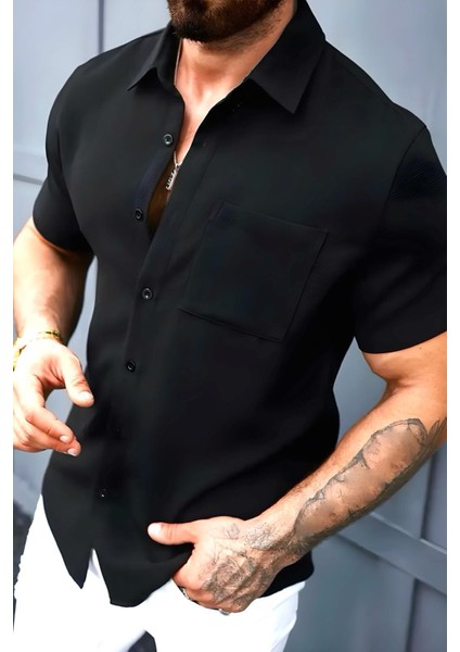 Theo Slim Fit Esnek Likralı Kısa Kol Ayaklı Yaka Erkek Gömlek fiyatları