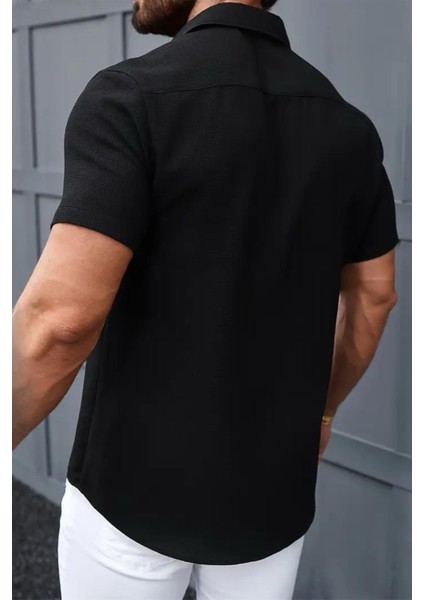 Theo Slim Fit Esnek Likralı Kısa Kol Ayaklı Yaka Erkek Gömlek fırsatları