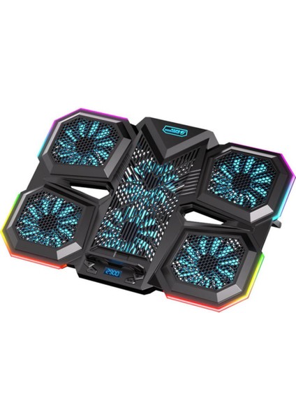 6 Fanlı 12 Rgb Işık Modlu Kademe Standlı LCD Göstergeli Notebook Soğutucu Laptop Standı Soğutucu