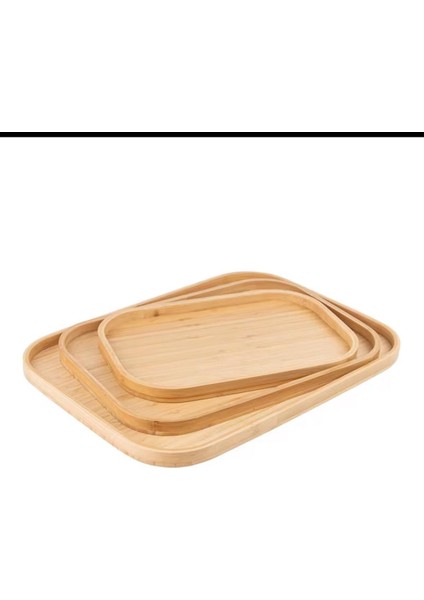 Doğal Bambu 3'lü Çay ve Sunum Tepsisi Seti – Modern ve Şık Tasarım 33X22 & 40X28 & 46X35 cm