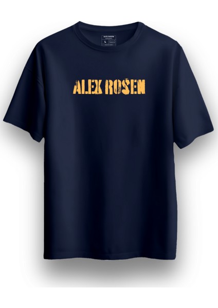 Baskılı Oversize Bisiklet Yaka Kısa Kollu Lacivert Tişört