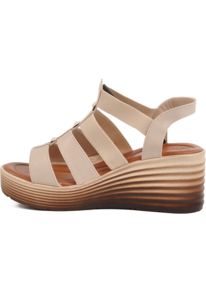 Bej Cırtlı Topuklu Kadın Sandalet T-001 Z fiyatları