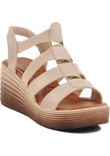 Bej Cırtlı Topuklu Kadın Sandalet T-001 Z modelleri
