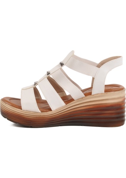 Beyaz Cırtlı Topuklu Kadın Sandalet T-001 Z fiyatları