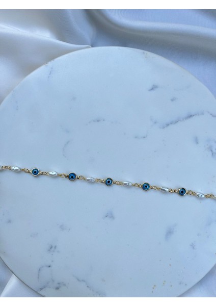 Gold Zincir Mavi Nazar Motifli Kadın Halhal Yazlık Halhal Abiye Halhal Vintage Halhal