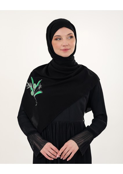 Polyster Siyah Rengi Şal Filistin Zaytin Dalı Renkli Nakışlı S100034 modelleri