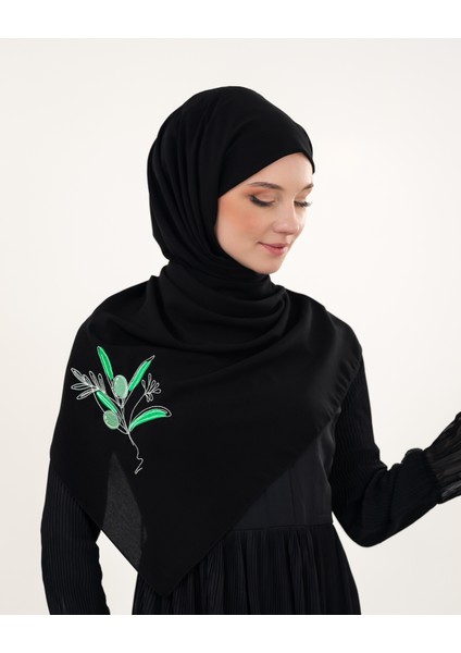 Polyster Siyah Rengi Şal Filistin Zaytin Dalı Renkli Nakışlı S100034 indirimleri