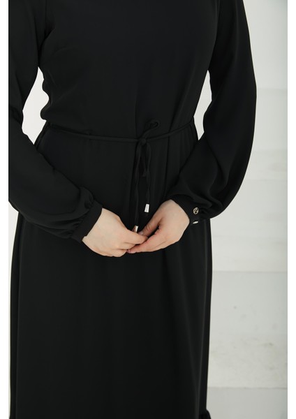 Etek Ucu Tül Desenli Fermuarlı ELBISE-SİYAH-25YT924 modelleri