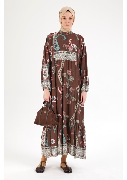 Desenli Elbise-Kahverengi 25YT949
