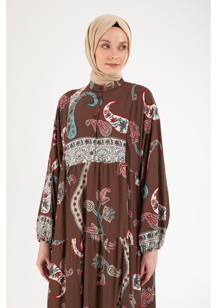 Desenli Elbise-Kahverengi 25YT949