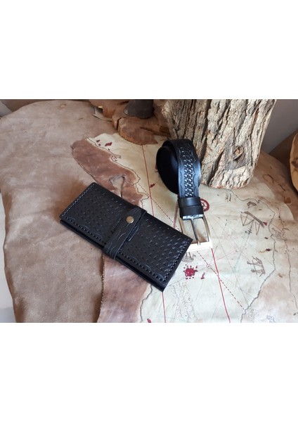 El Yapımı Deri Cüzdan Kemer Set