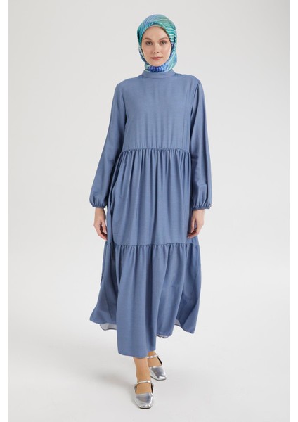 Kolları Lastikli Günlük Elbise-Indigo 25YT953 modelleri