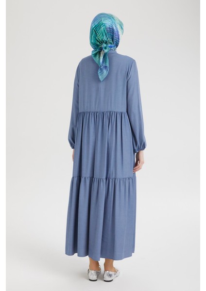 Kolları Lastikli Günlük Elbise-Indigo 25YT953 fırsatları