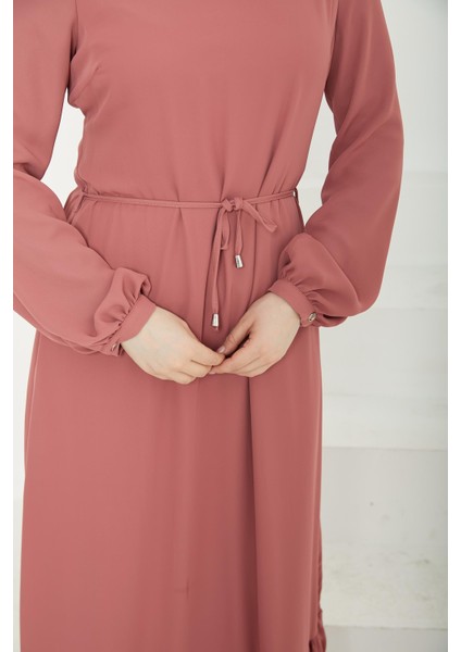 Etek Ucu Tül Desenli Fermuarlı ELBISE-PINK-25YT924 modelleri