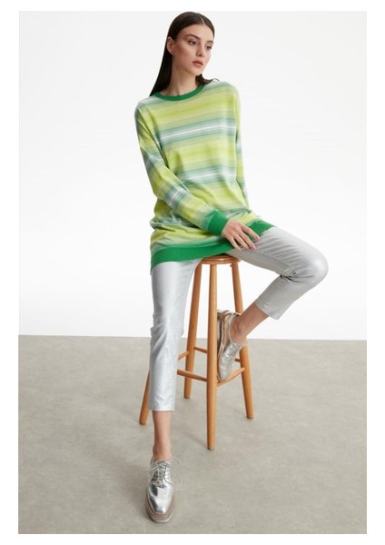 Kadın Çizgi Geçişli Rayon Tunik - Benetton Yeşili