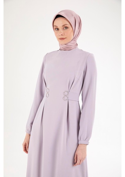 Belden Halka Desenli Elbise-Lila 25YT926