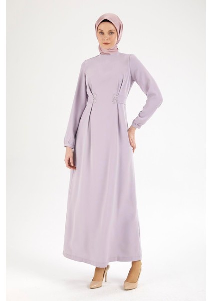 Belden Halka Desenli Elbise-Lila 25YT926