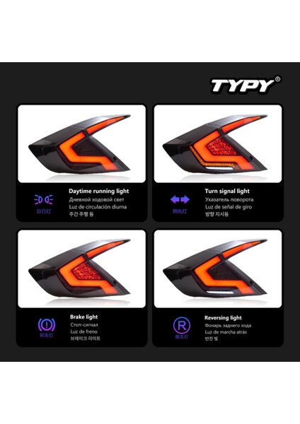 Honda Cıvıc Sedan ile Uyumlu Animasyonlu Stop Kırmızı Fc5