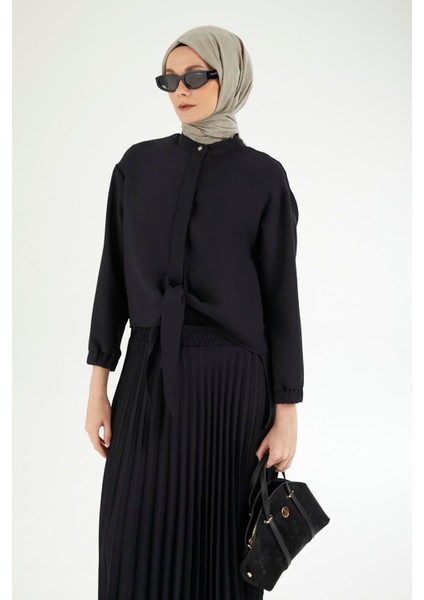 Pileli Etekli Kolları Lastikli Belden Kurdele Detaylı Etekli Ikili Takım-Siyah 25YT656 modelleri