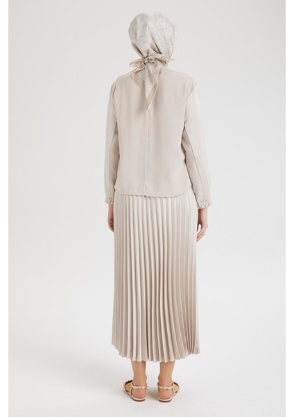 Kolları Lastikli Eteği Pliseli Ikili Takım-Bej 25YT643 modelleri