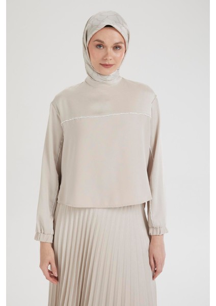 Kolları Lastikli Eteği Pliseli Ikili Takım-Bej 25YT643 fırsatları