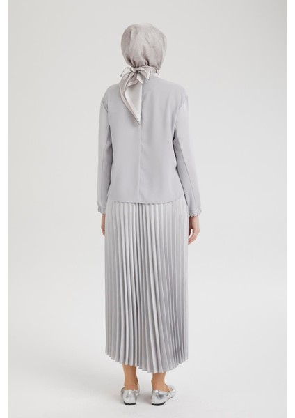 Kolları Lastikli Eteği Pliseli Ikili Takım-Gri 25YT643 modelleri