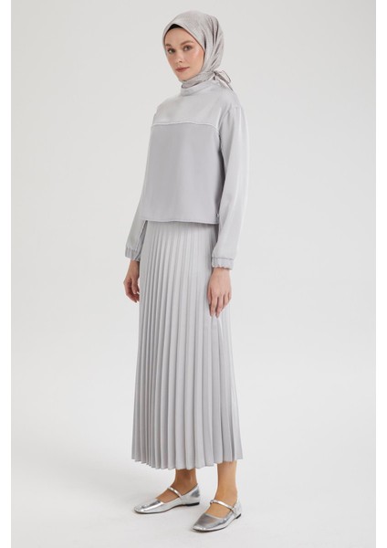 Kolları Lastikli Eteği Pliseli Ikili Takım-Gri 25YT643 fırsatları