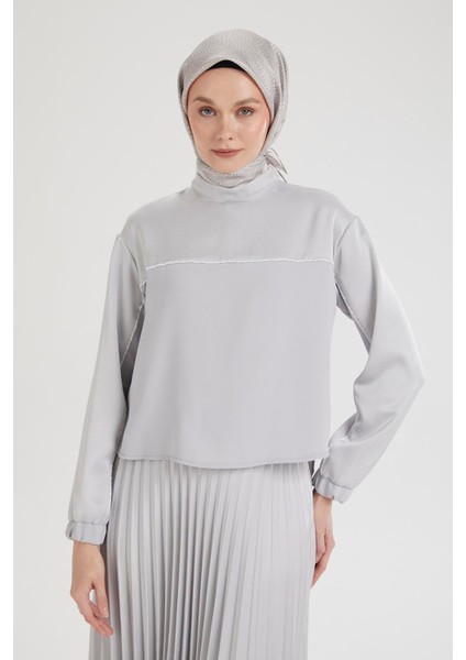 Kolları Lastikli Eteği Pliseli Ikili Takım-Gri 25YT643 indirimleri