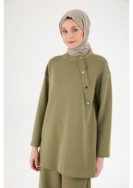 Yakadan Düğme Detaylı Pantolonlu Ikili Takım-Haki 25YT615