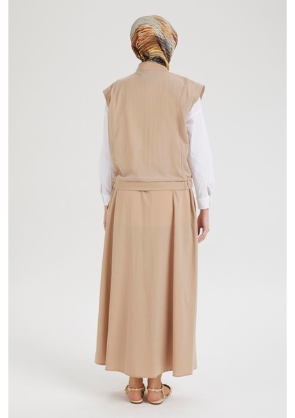 Sıfır Kol Yelekli ve Etekli Ikili Takım-Bej 25YT613 modelleri