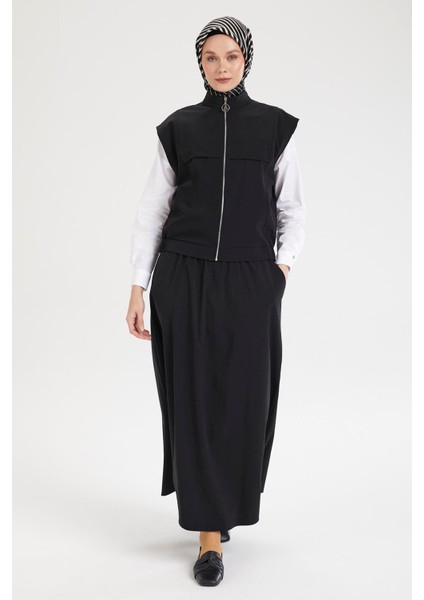 Sıfır Kol Yelekli ve Etekli Ikili Takım-Siyah 25YT613