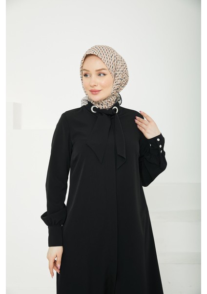 Gizli Düğmeli Yakası Kurdele Detaylı TUNIK-SIYAH-25YT450