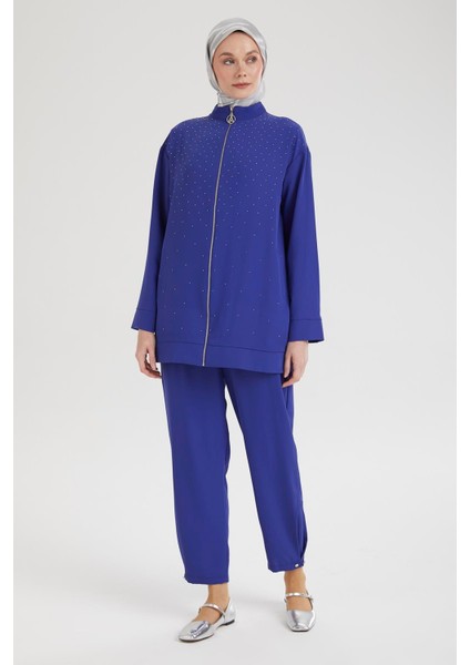 Taş Desenli Pantolonlu Ikili Takım-Morcivert 25YT640 fiyatları
