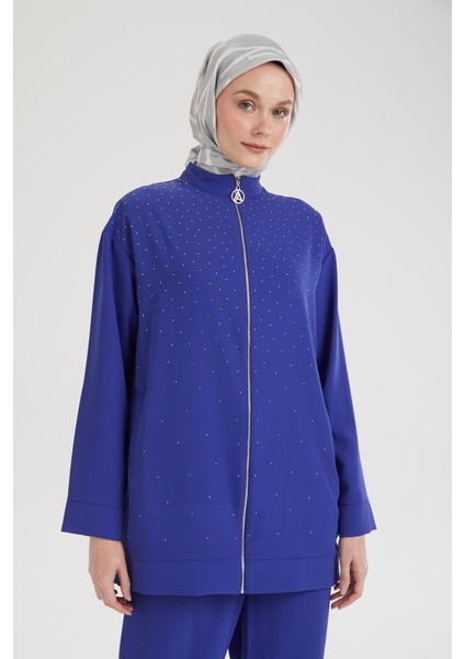 Taş Desenli Pantolonlu Ikili Takım-Morcivert 25YT640 indirimleri