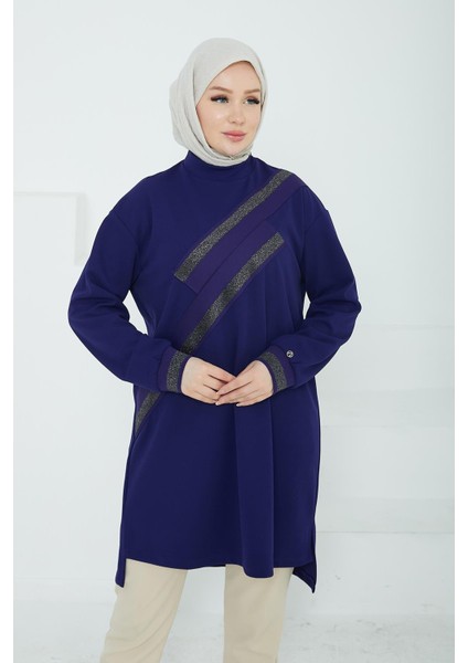 Kolları Ribanalı Sim Detaylı Tunik Morcivert 24KT418 fiyatları