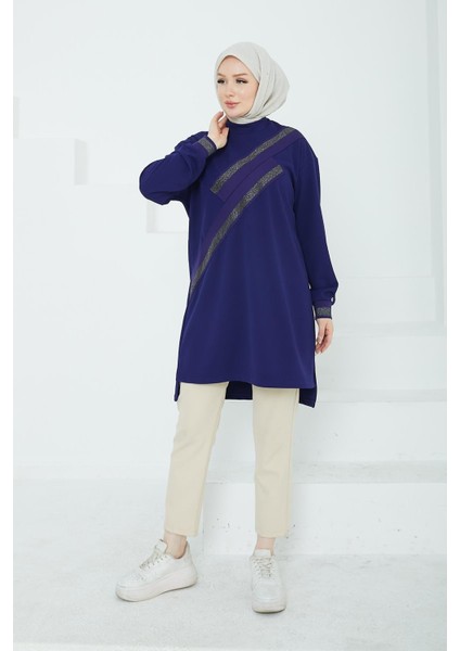 Kolları Ribanalı Sim Detaylı Tunik Morcivert 24KT418 fırsatları