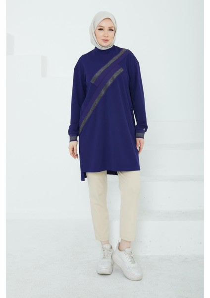 Kolları Ribanalı Sim Detaylı Tunik Morcivert 24KT418 indirimleri