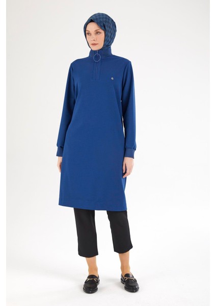 Kolları ve Yakası Ribanalı Yarım Fermuarlı Tunik-Saks 25YT437 fiyatları