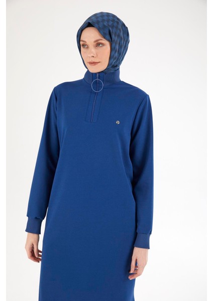 Kolları ve Yakası Ribanalı Yarım Fermuarlı Tunik-Saks 25YT437 modelleri