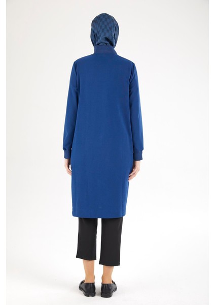 Kolları ve Yakası Ribanalı Yarım Fermuarlı Tunik-Saks 25YT437 indirimleri