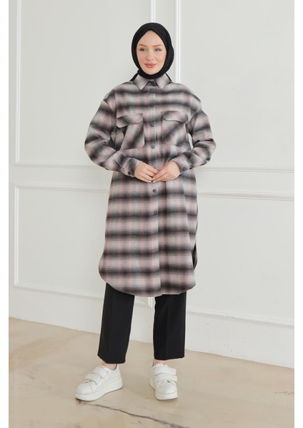 Gömlek Yaka Çıtçıtlı Tunik-Gri 24KT415