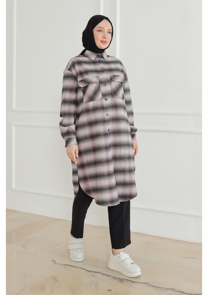 Gömlek Yaka Çıtçıtlı Tunik-Gri 24KT415