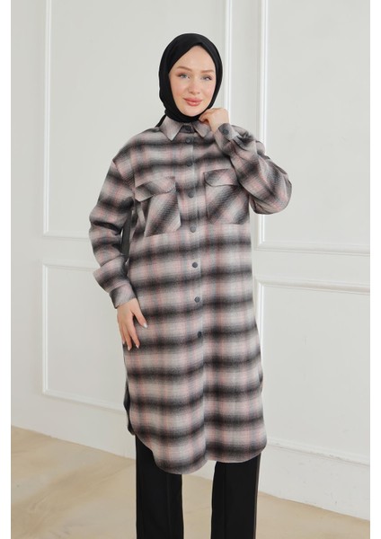 Gömlek Yaka Çıtçıtlı Tunik-Gri 24KT415