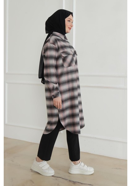 Gömlek Yaka Çıtçıtlı Tunik-Gri 24KT415
