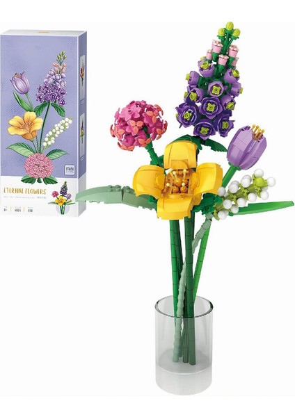 Dekoratif Sümbül Çiçek Buketi Yapım Seti Legosu 608 Parça - Sümbül/ortanca/lale Çiçek Set
