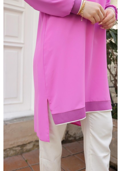 Kolları Ribanalı Arkadan Uzatmalı Basic Tunik-Pembe 25YT449 fiyatları