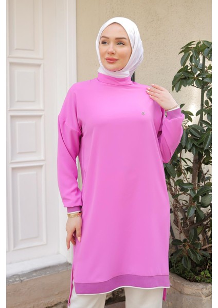 Kolları Ribanalı Arkadan Uzatmalı Basic Tunik-Pembe 25YT449 modelleri