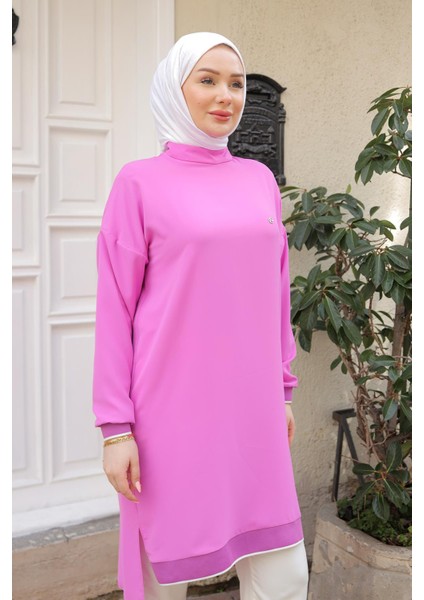 Kolları Ribanalı Arkadan Uzatmalı Basic Tunik-Pembe 25YT449 fırsatları