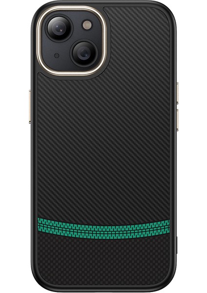 iPhone 15 Plus Kılıf M-Safe Şarj Özellikli Karbon Fiber Görünümlü Frm Antina Kapak - Siyah-Yeşil
